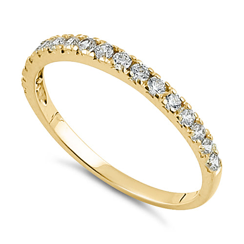 Solid 14K Yellow Gold Half Eternity Clear CZ Ring