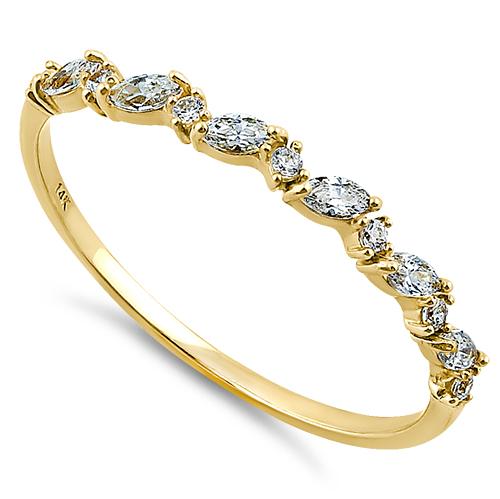 Solid 14K Yellow Gold Half Eternity Clear Marquise & Round Cut CZ Engagement Band