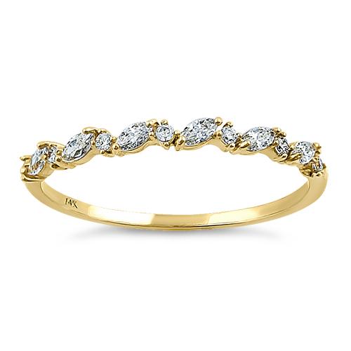 Solid 14K Yellow Gold Half Eternity Clear Marquise & Round Cut CZ Engagement Band
