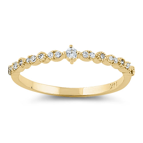 Solid 14K Yellow Gold Half Eternity Clear Round CZ Ring