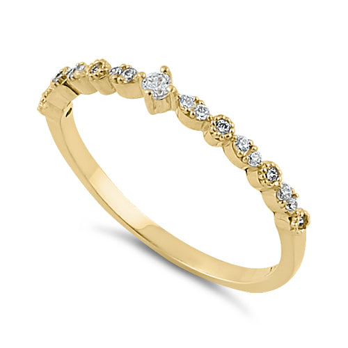 Solid 14K Yellow Gold Half Eternity Clear Round CZ Ring