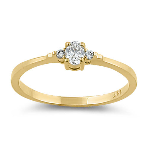 Solid 14K Yellow Gold Oval Clear CZ Ring