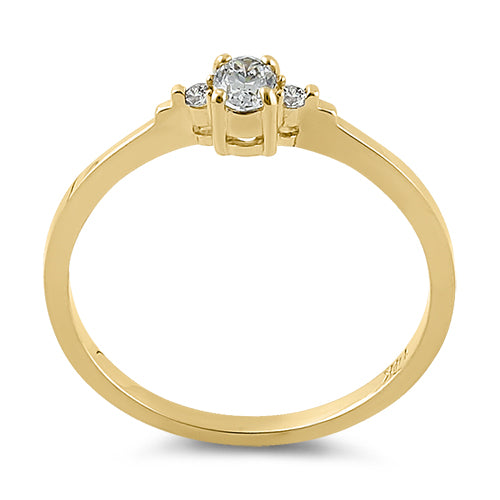 Solid 14K Yellow Gold Oval Clear CZ Ring