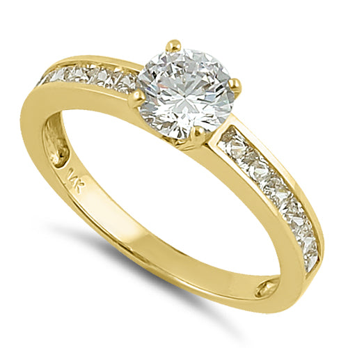 Solid 14K Yellow Gold Round 6mm Clear CZ Engagement Ring