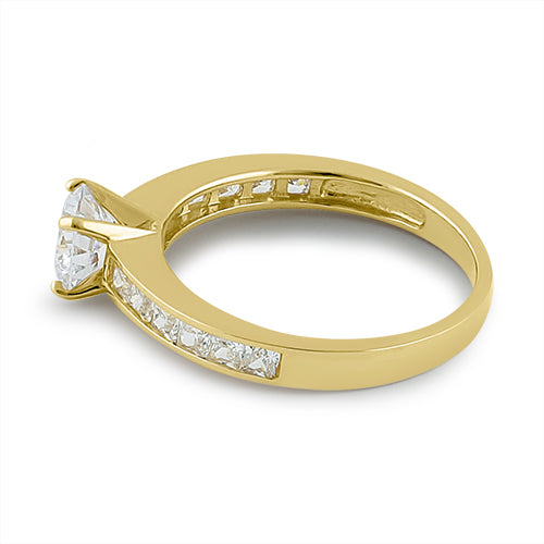 Solid 14K Yellow Gold Round 6mm Clear CZ Engagement Ring