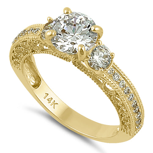 Solid 14K Yellow Gold Round 7mm Clear CZ Engagement Ring