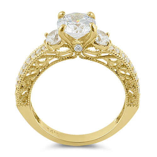 Solid 14K Yellow Gold Round 7mm Clear CZ Engagement Ring