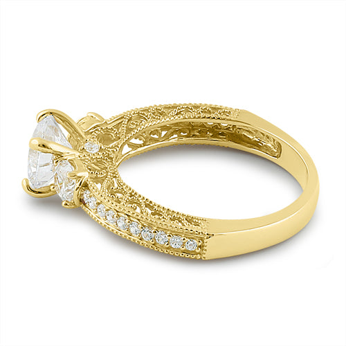 Solid 14K Yellow Gold Round 7mm Clear CZ Engagement Ring