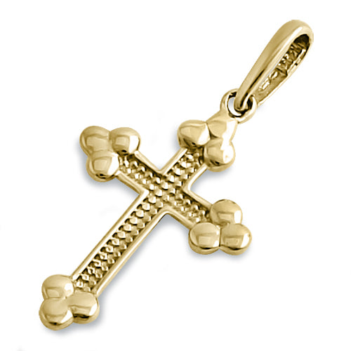 Solid 14K Yellow Gold Rustic Cross Pendant