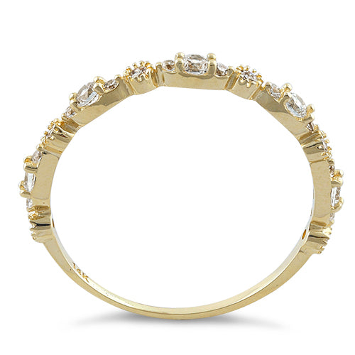 Solid 14K Yellow Gold Thin Elegant Round Clear CZ Ring