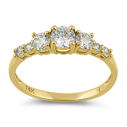 Solid 14K Yellow Gold Triple Round Clear CZ Engagement Ring