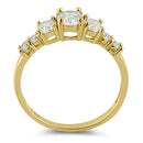 Solid 14K Yellow Gold Triple Round Clear CZ Engagement Ring