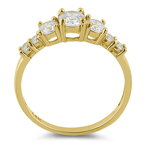 Solid 14K Yellow Gold Triple Round Clear CZ Engagement Ring