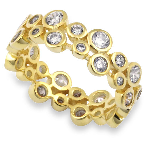 Gold Plated Sterling Silver Eternity Bubbles Clear CZ Ring