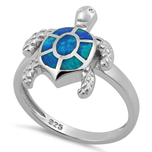 Sterling Silver Turtle Blue Lab Opal Ring