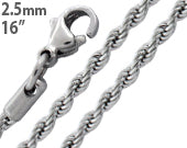 Stainless Steel 16" Rope Chain Necklace 2.5 MM