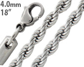 Stainless Steel 18" Rope Chain Necklace 4.0 MM