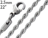 Stainless Steel 22" Rope Chain Necklace 2.5 MM