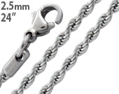 Stainless Steel 24" Rope Chain Necklace 2.5 MM