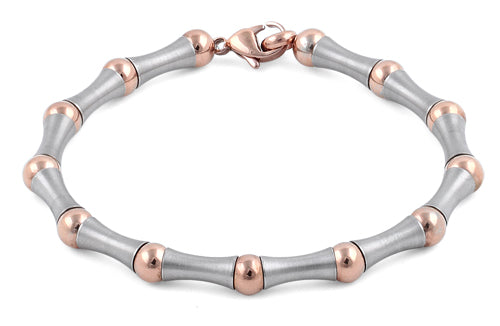 Stainless Steel and Rose Gold Plated Steel Bead and Bar Bracelet