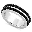 Stainless Steel Black Beaded Groove Polished Ring