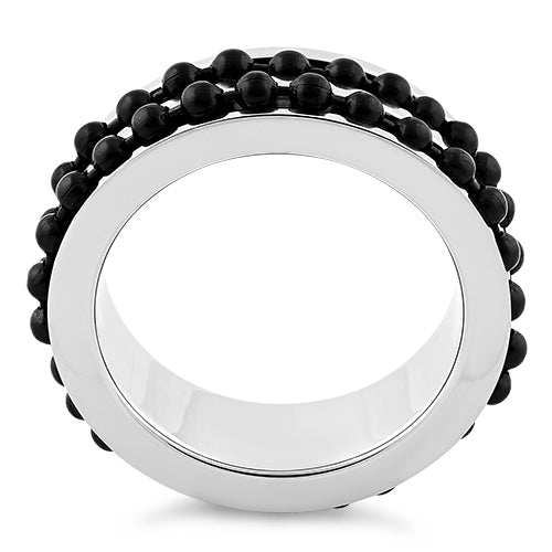 Stainless Steel Black Beaded Groove Polished Ring