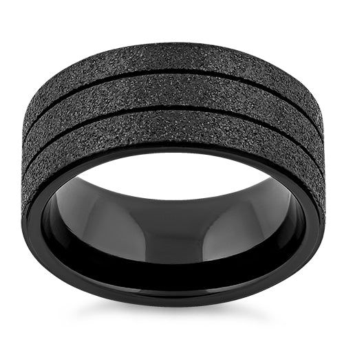 Stainless Steel Black Double Groove Sandblast Finish Ring