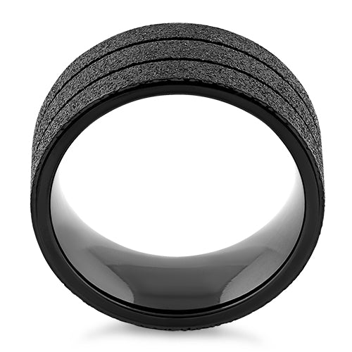 Stainless Steel Black Double Groove Sandblast Finish Ring