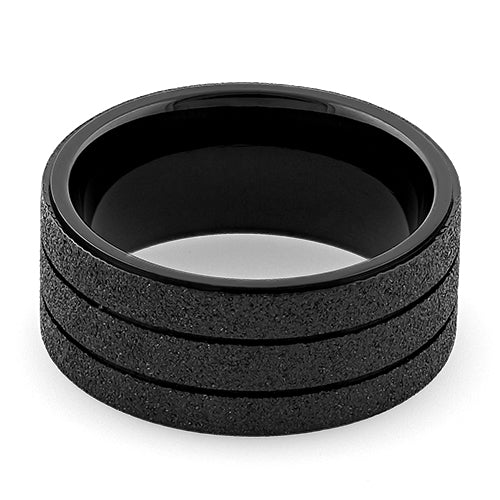 Stainless Steel Black Double Groove Sandblast Finish Ring