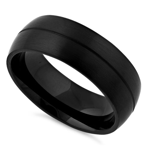 Stainless Steel Black Groove Band Ring