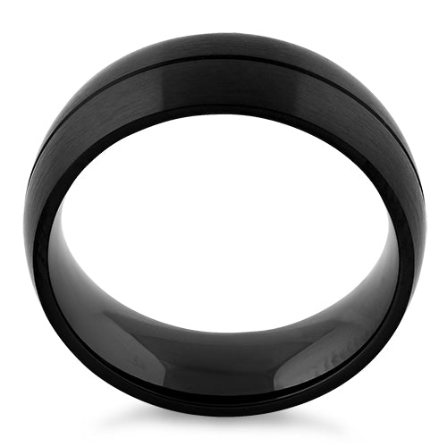 Stainless Steel Black Groove Band Ring
