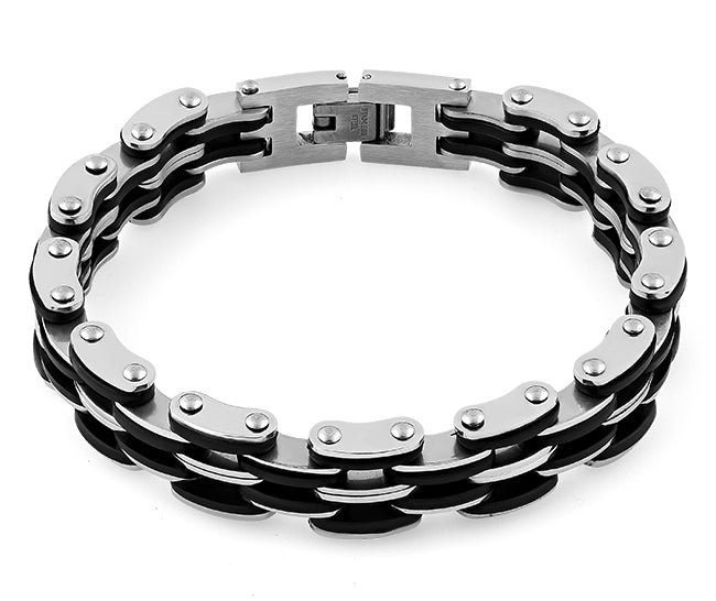 Stainless Steel Black Rubber Link Bracelet