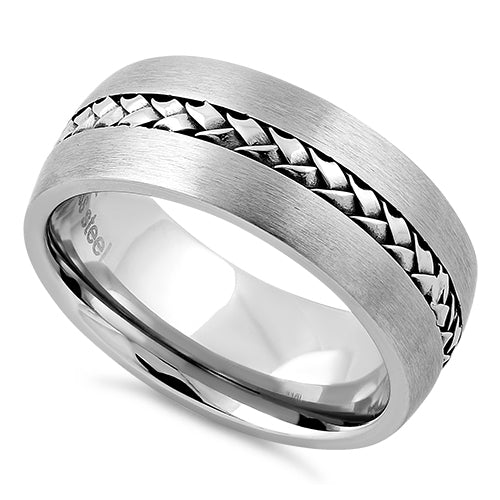 Stainless Steel Center Braided Satin Finish Band Ring