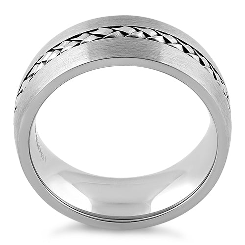 Stainless Steel Center Braided Satin Finish Band Ring