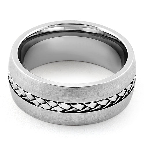 Stainless Steel Center Braided Satin Finish Band Ring