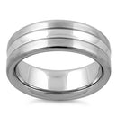 Stainless Steel Center Polished Double Groove Satin Finish Band Ring