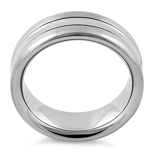 Stainless Steel Center Polished Double Groove Satin Finish Band Ring