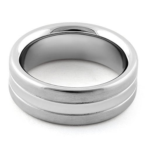 Stainless Steel Center Polished Double Groove Satin Finish Band Ring