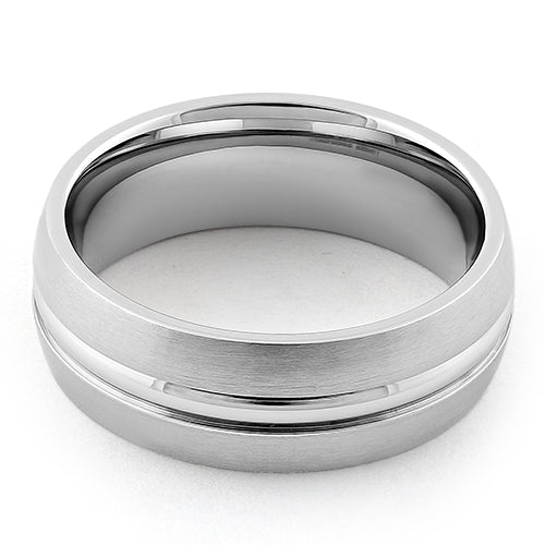 Stainless Steel Center Polished Double Groove Satin Finish Band Ring