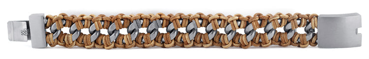 Stainless Steel Chain Tan Leather Bracelet