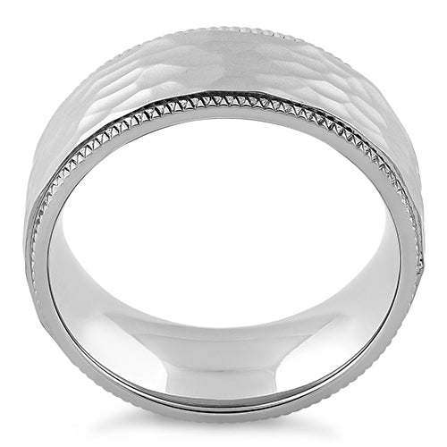 Stainless Steel Coin Edged Hammered Band Ring