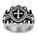 Stainless Steel Cross Crest Shield Ring