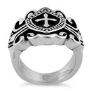 Stainless Steel Cross Crest Shield Ring