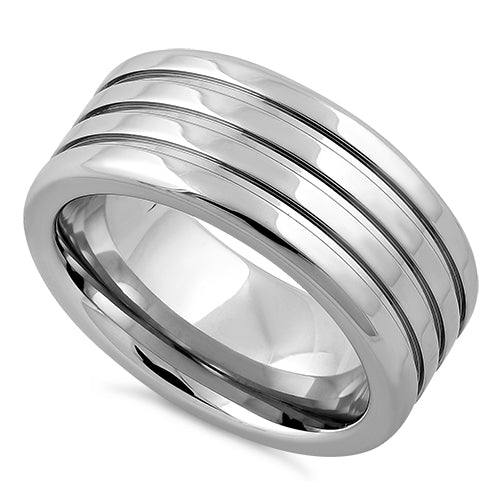 Stainless Steel Four Layers Triple Groove Band Ring