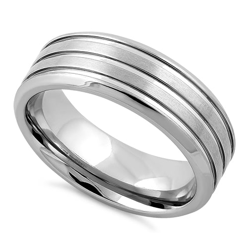 Stainless Steel Four Layers Triple Groove Satin Finish Band Ring