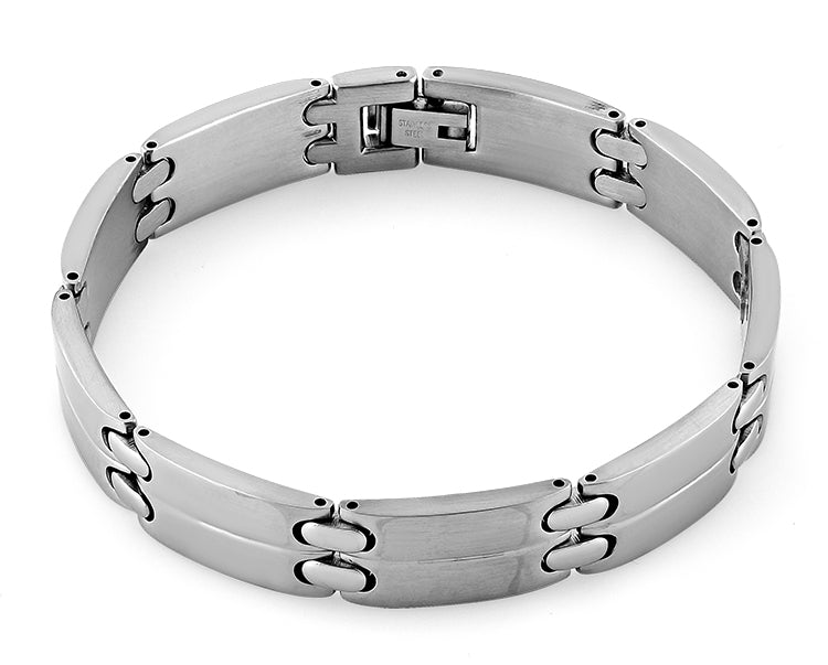 Stainless Steel Groove Link Bracelet