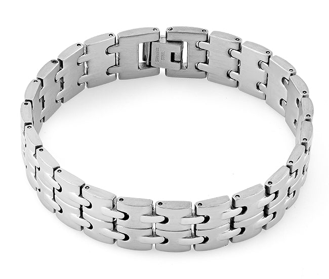 Stainless Steel Groove Link Bracelet