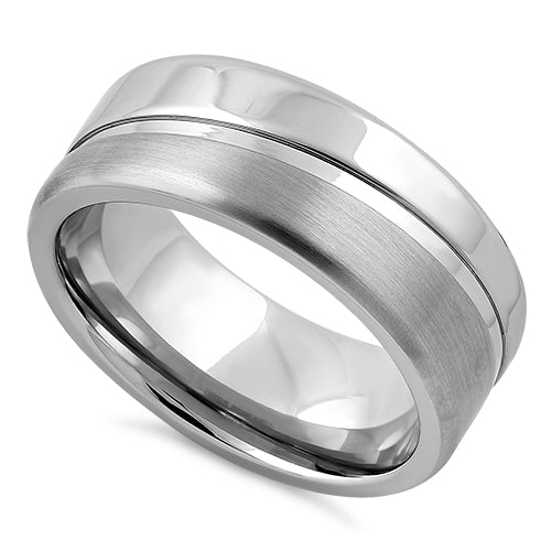 Stainless Steel Polished Offset Groove Satin Finish Band Ring