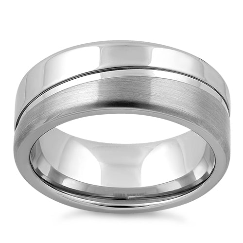 Stainless Steel Polished Offset Groove Satin Finish Band Ring