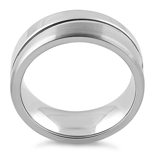 Stainless Steel Polished Offset Groove Satin Finish Band Ring